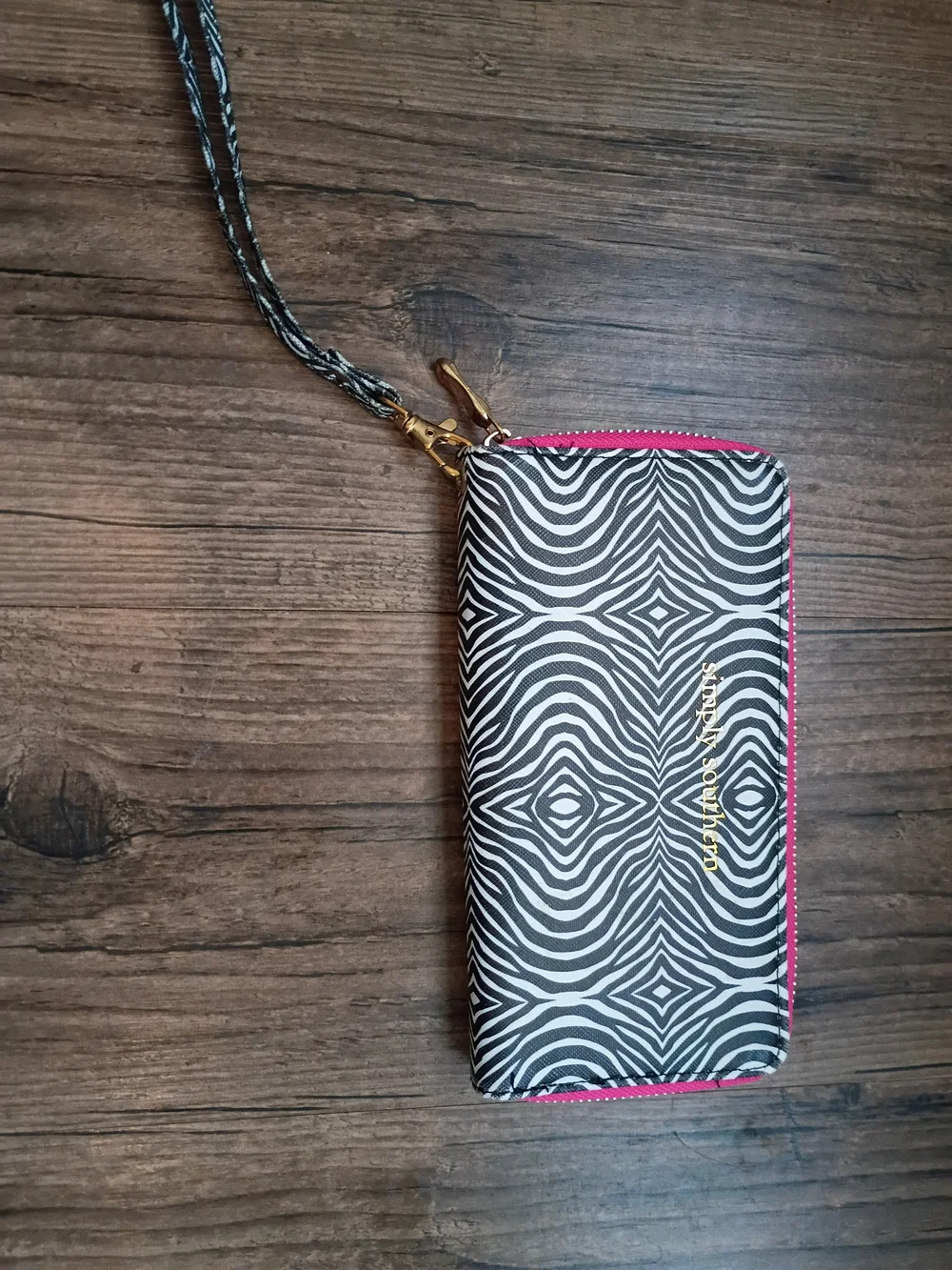 Simply Southern Black & White Patterned Wristlet Wallet with Pink Trim